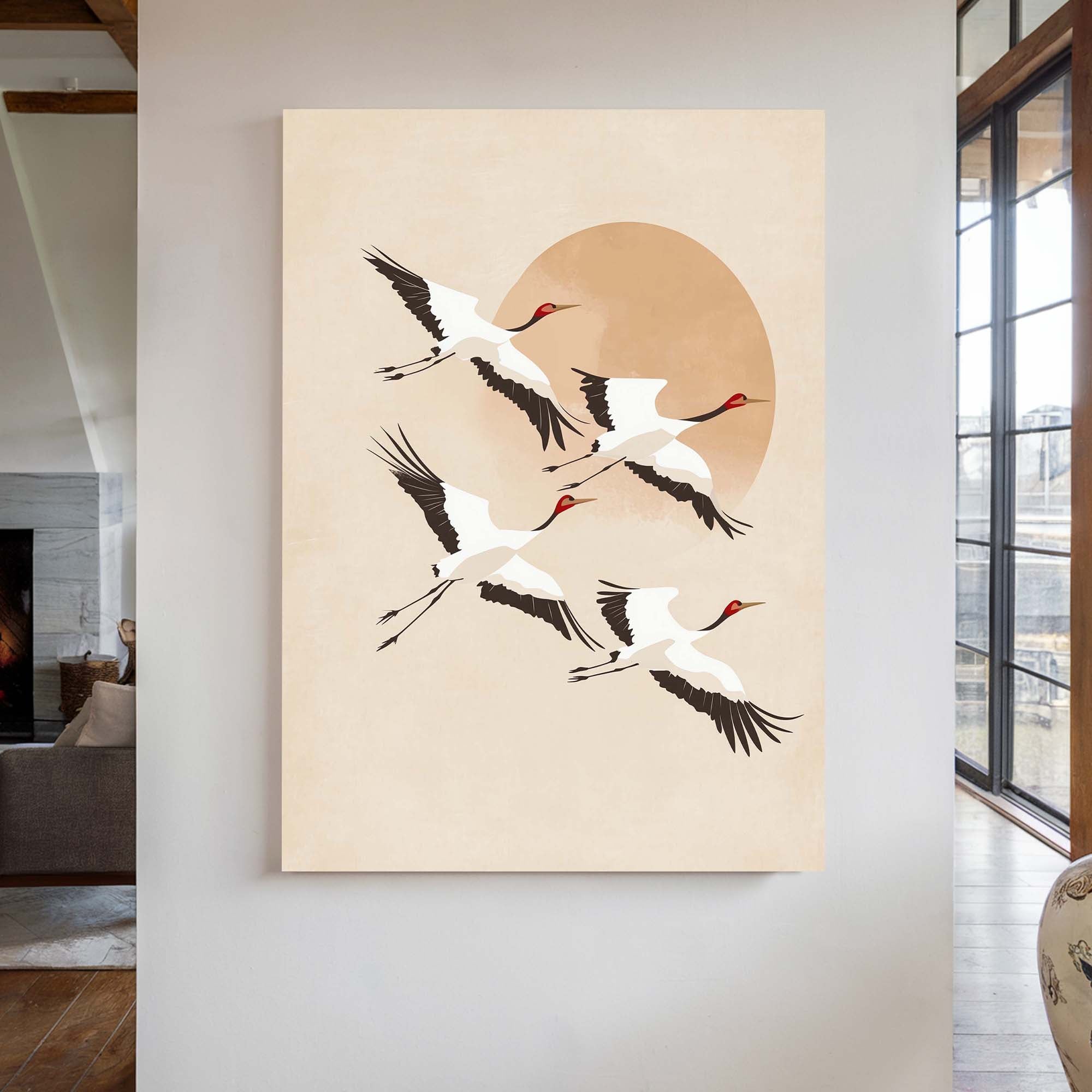 Japandi Tan Cranes No2 Canvas Print