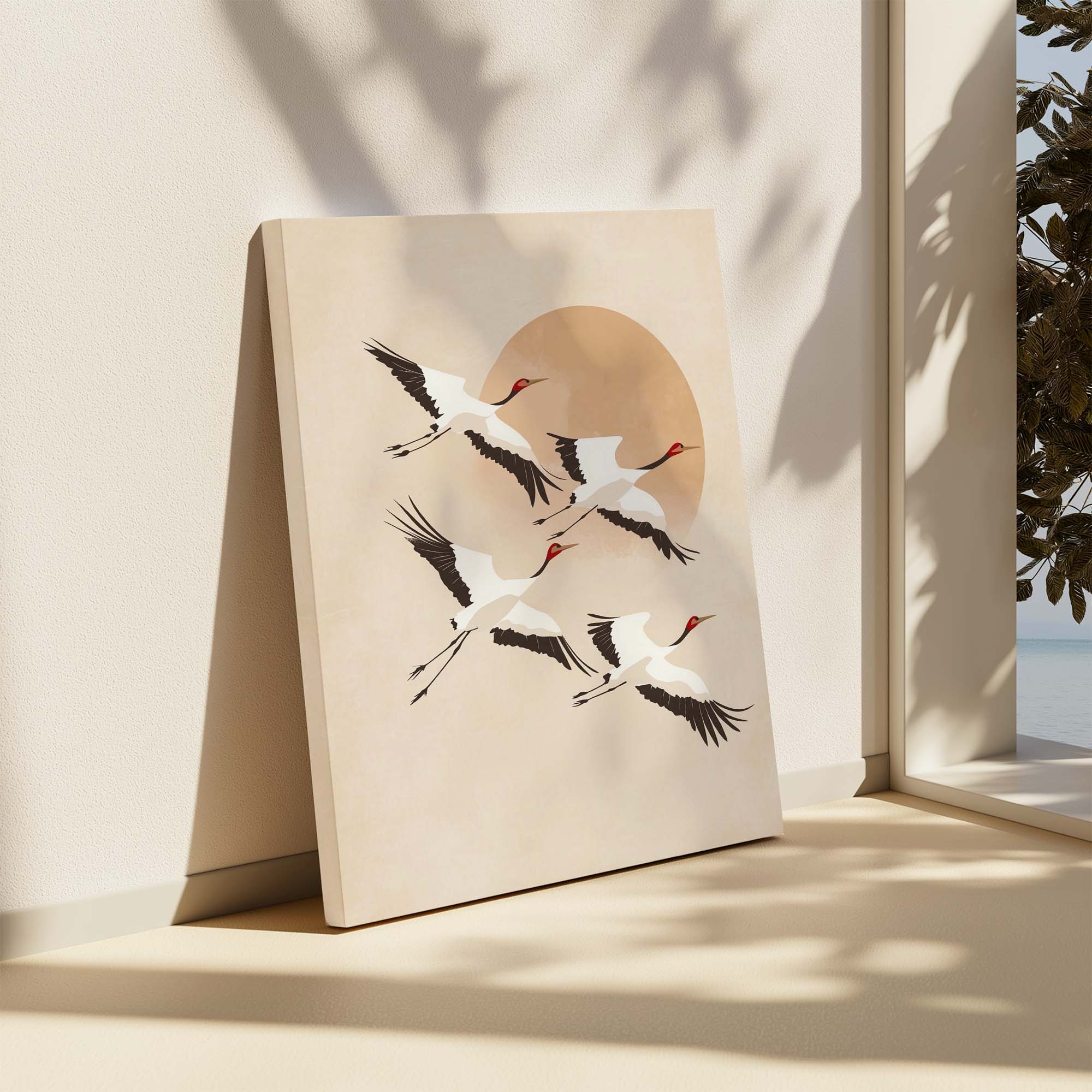 Japandi Tan Cranes No2 Canvas Print