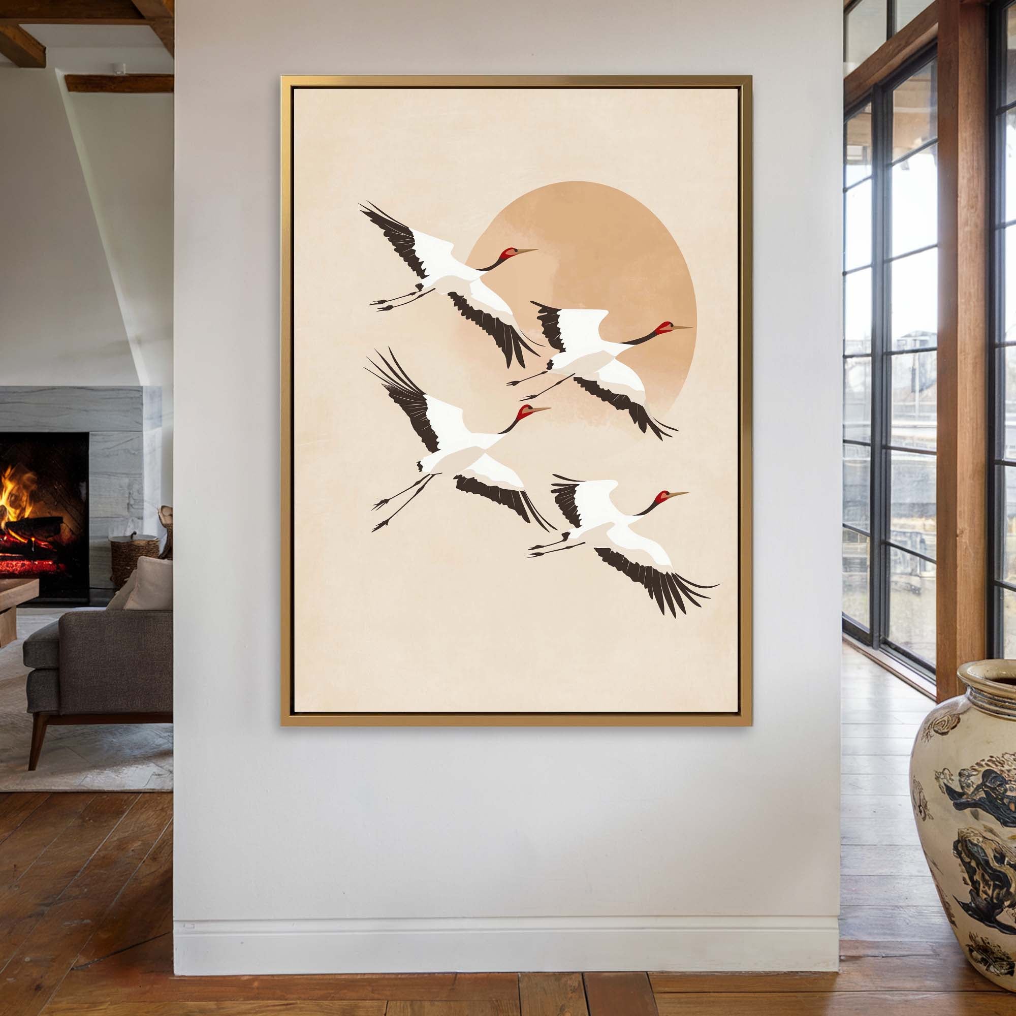 Japandi Tan Cranes No2 Canvas Print