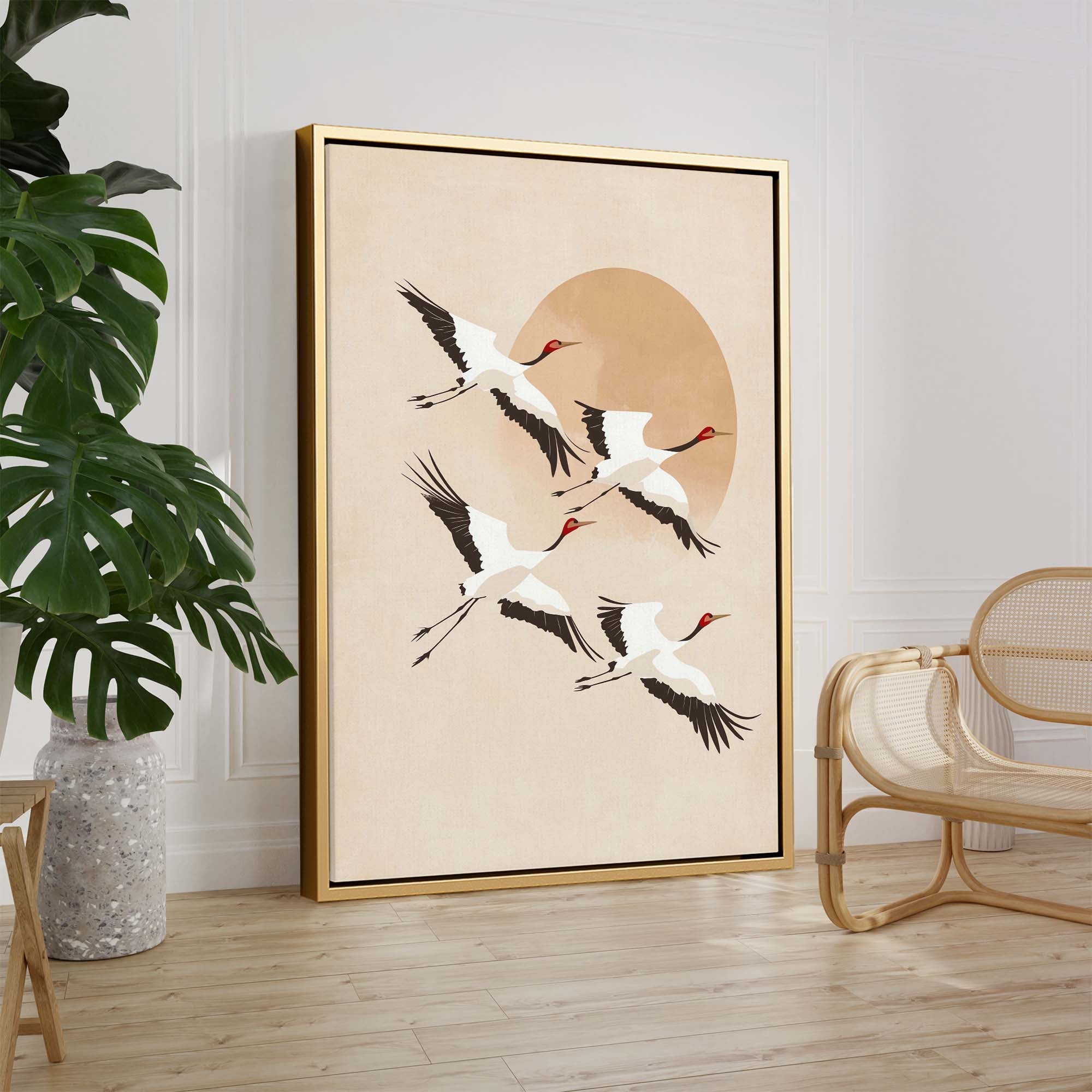 Japandi Tan Cranes No2 Canvas Print