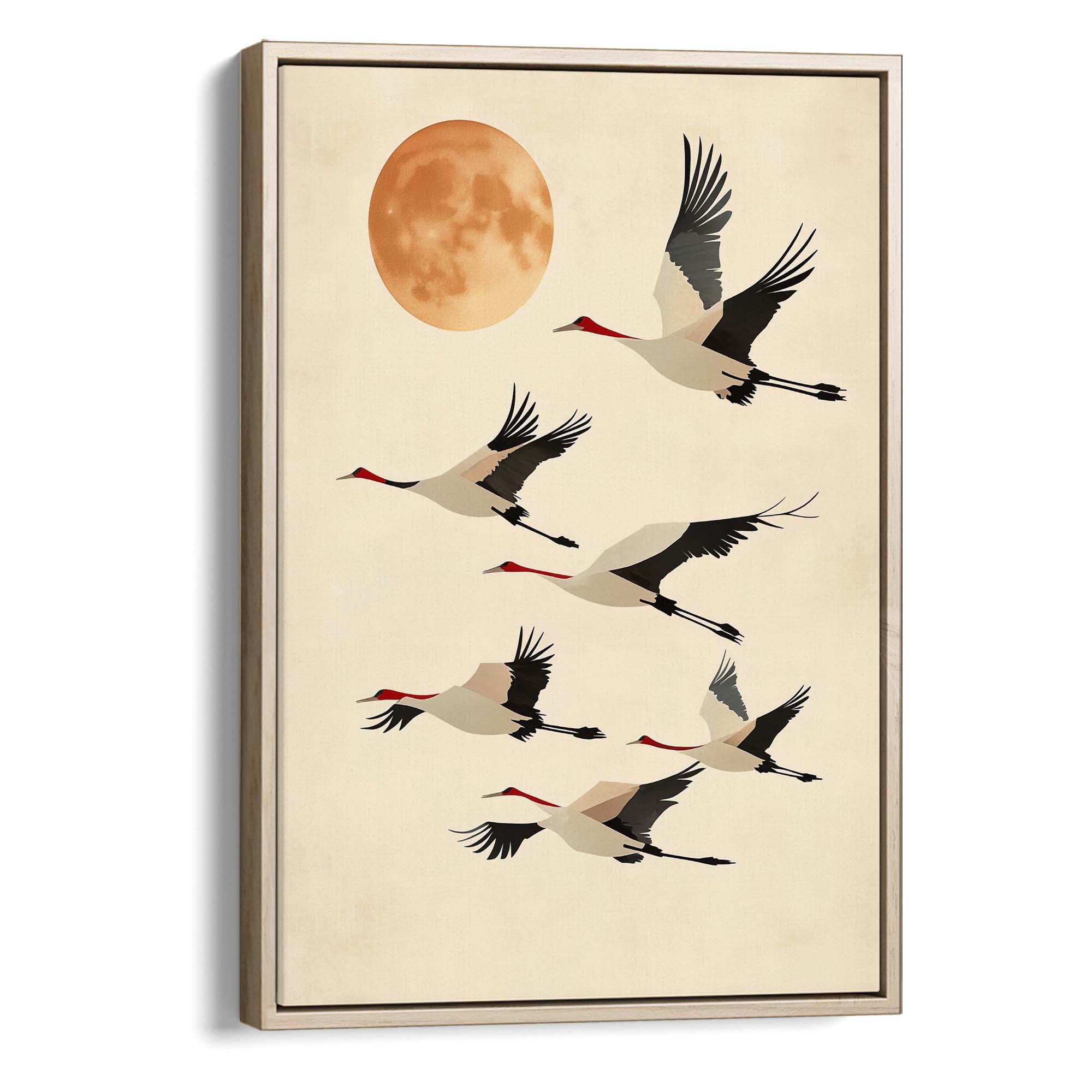 Japandi Tan Cranes Canvas Print Canvas Art Wildfrog Art