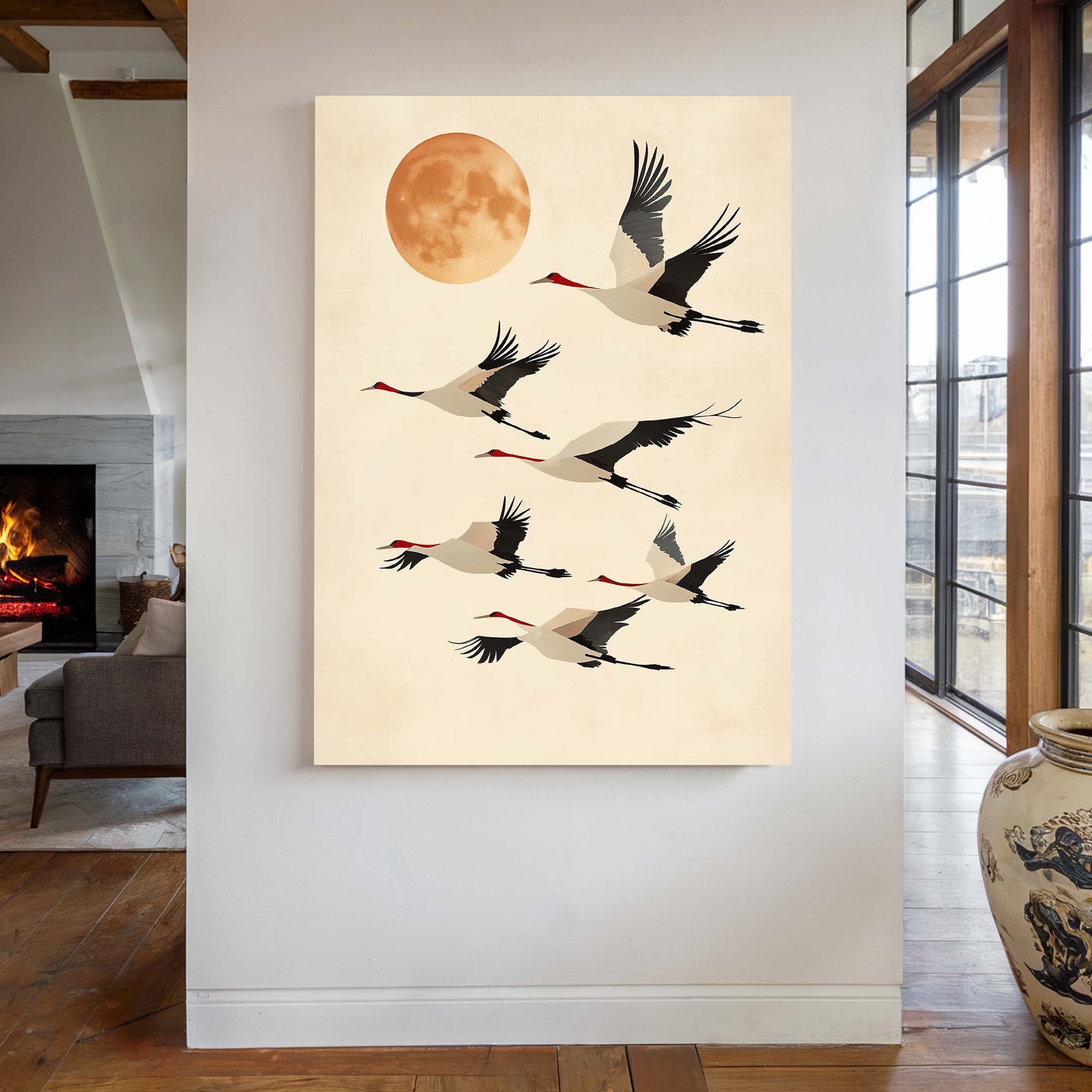 Japandi Tan Cranes Canvas Print Canvas Art Wildfrog Art