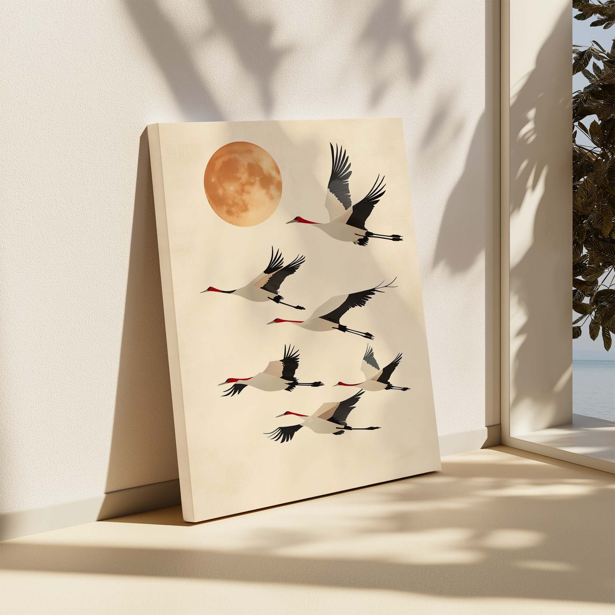 Japandi Tan Cranes Canvas Print Canvas Art Wildfrog Art