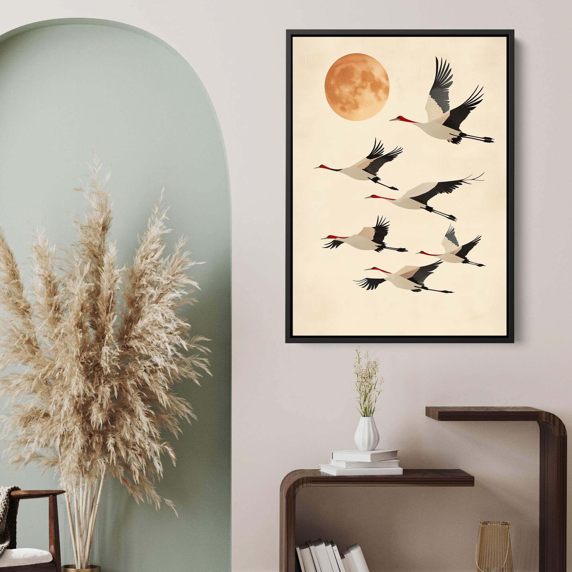 Japandi Tan Cranes Canvas Print Canvas Art Wildfrog Art