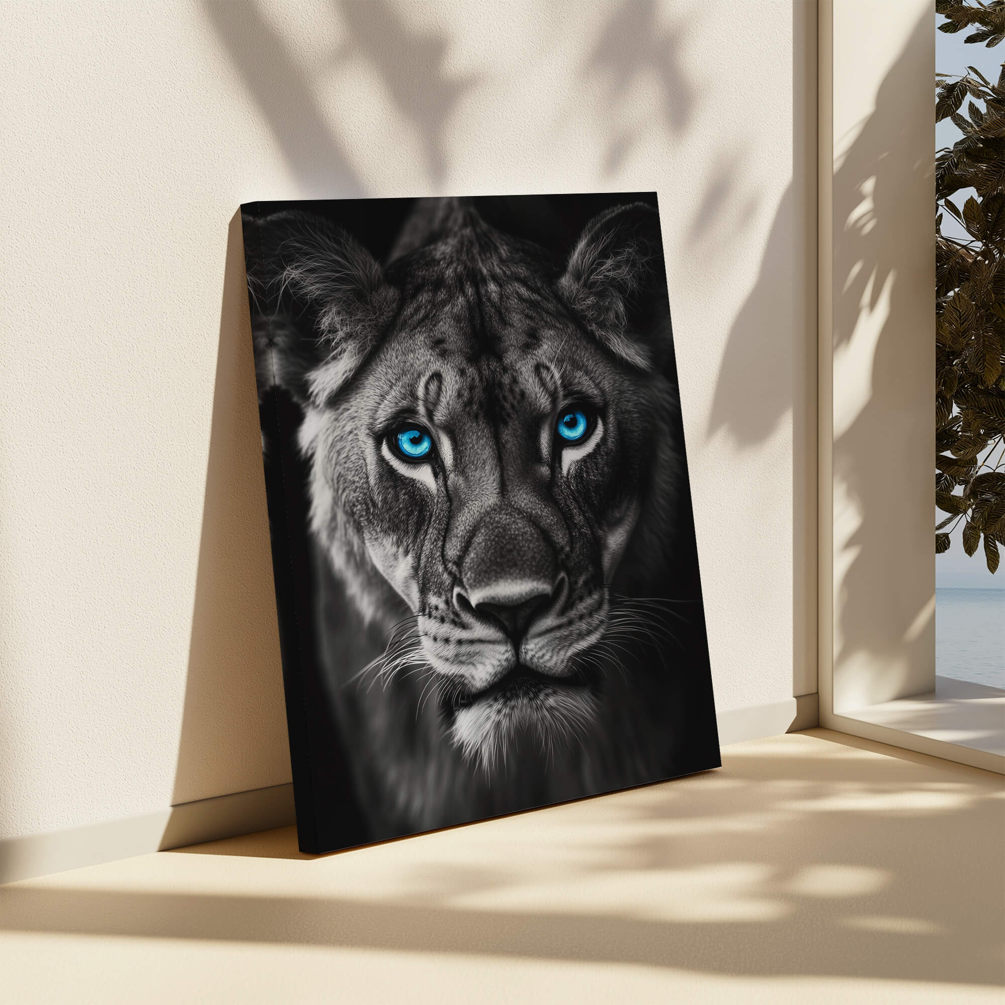 Lioness with Blue Eyes Front View Canvas Print Canvas Art Wildfrog Art
