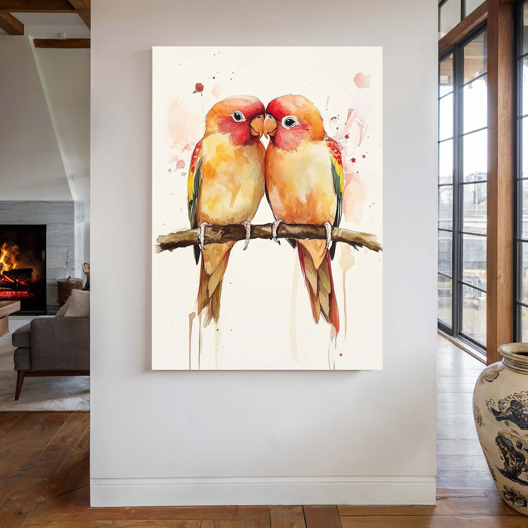 Lovebirds Splashed Canvas Print