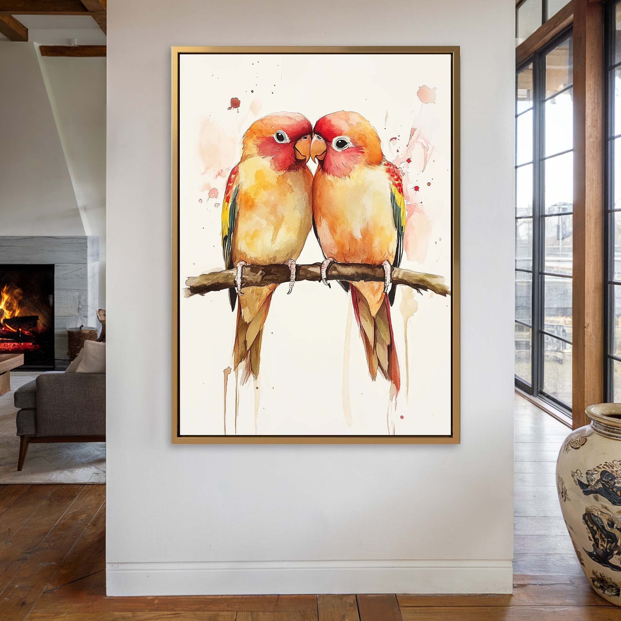 Lovebirds Splashed Canvas Print