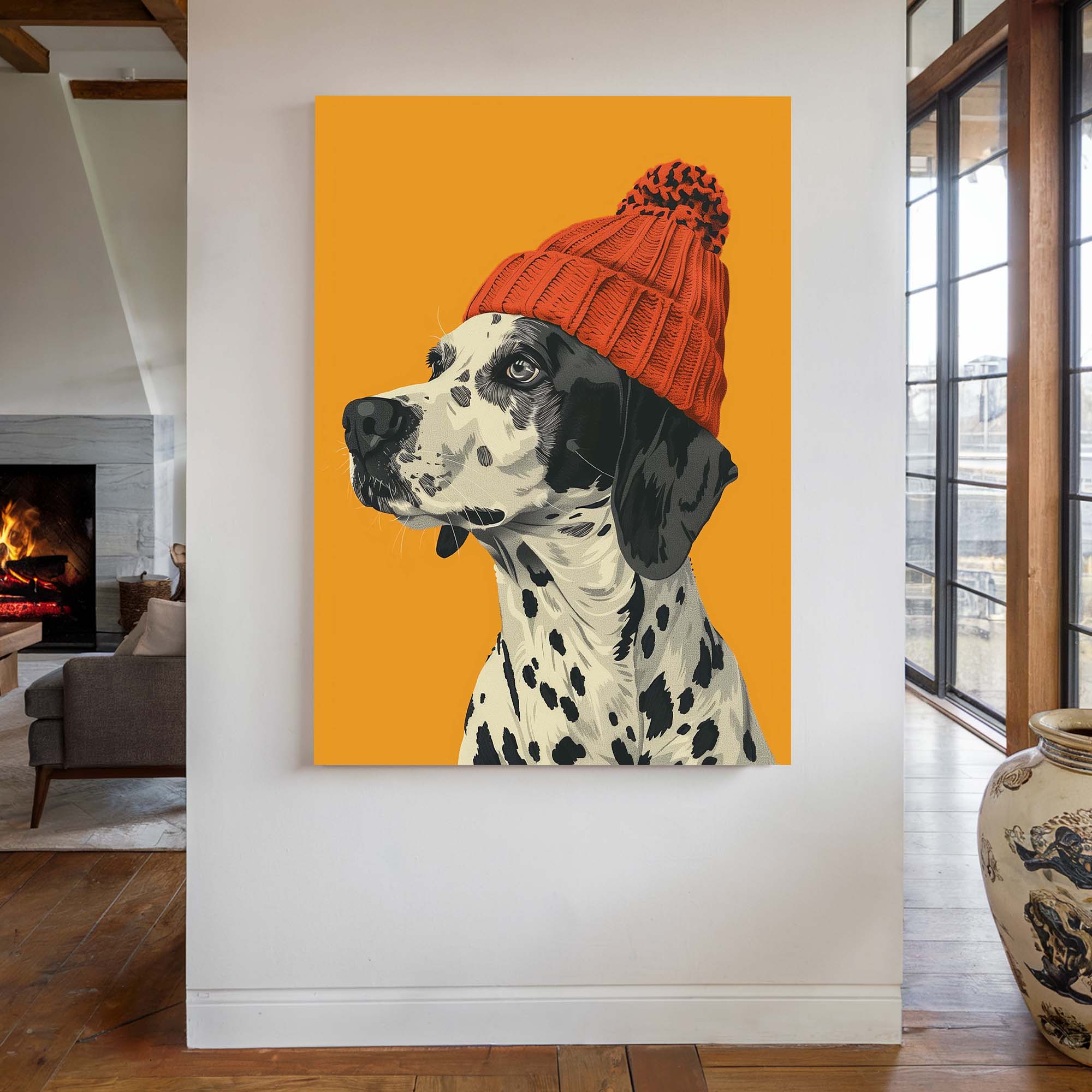 Orange Beanie Dalmatian Canvas Print