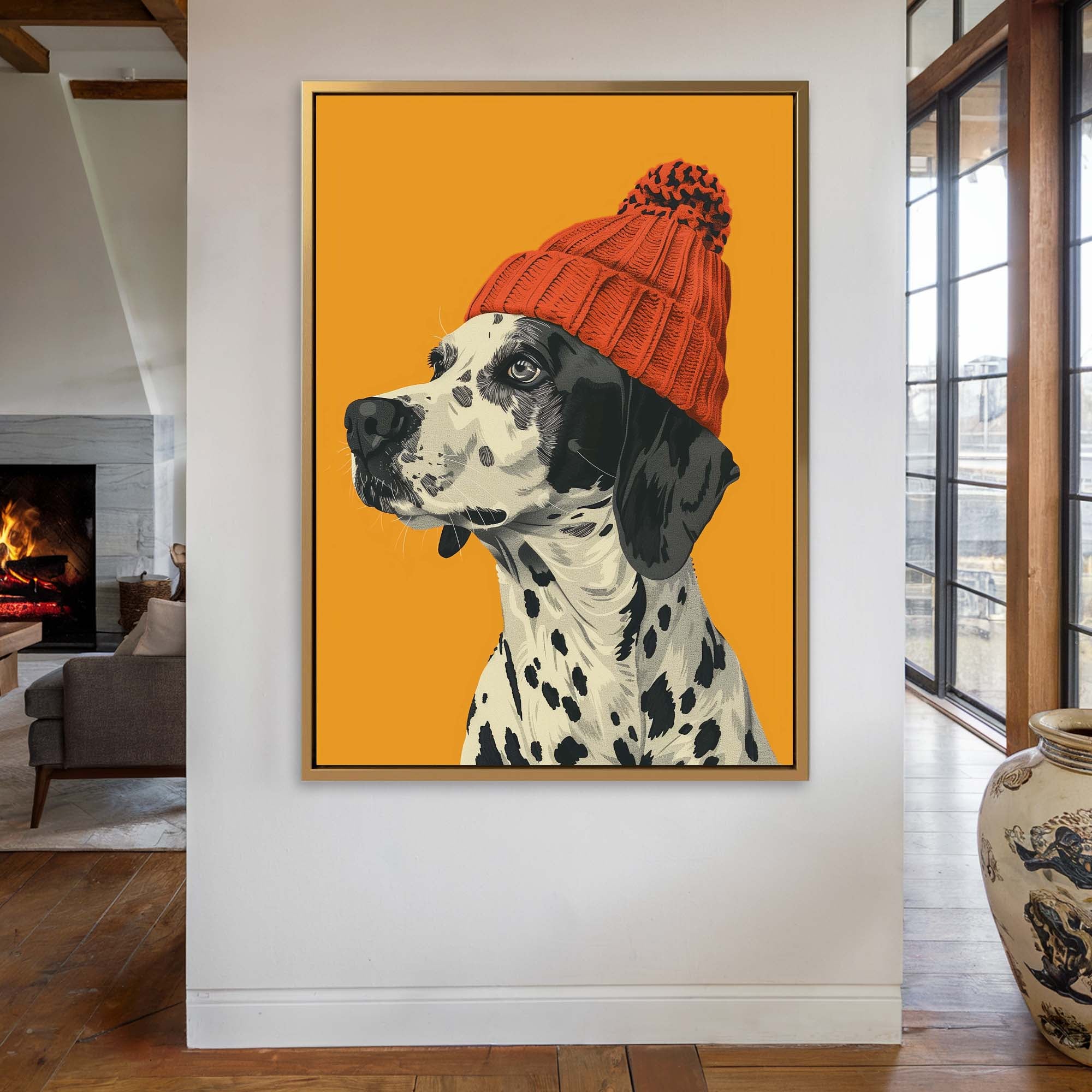 Orange Beanie Dalmatian Canvas Print