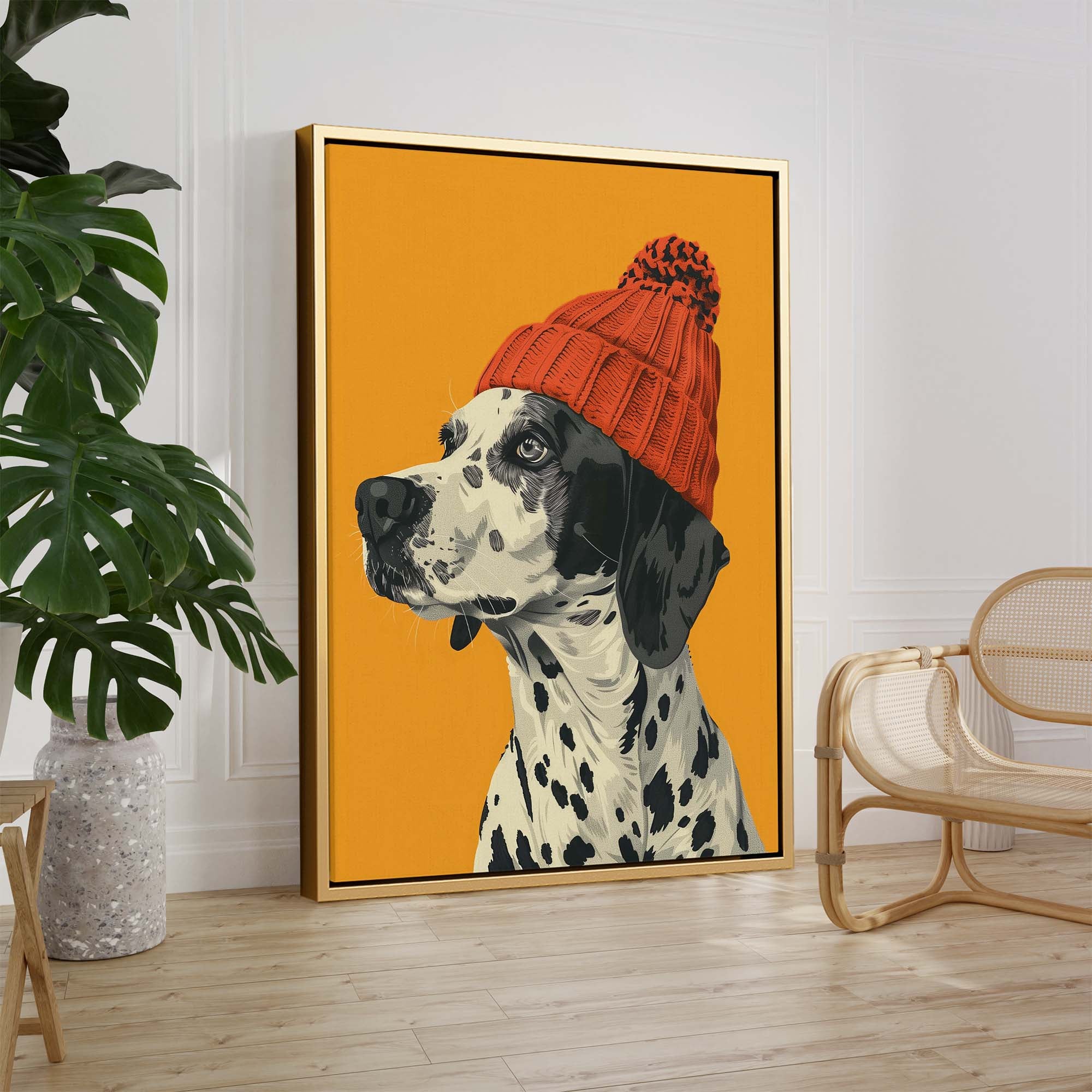 Orange Beanie Dalmatian Canvas Print