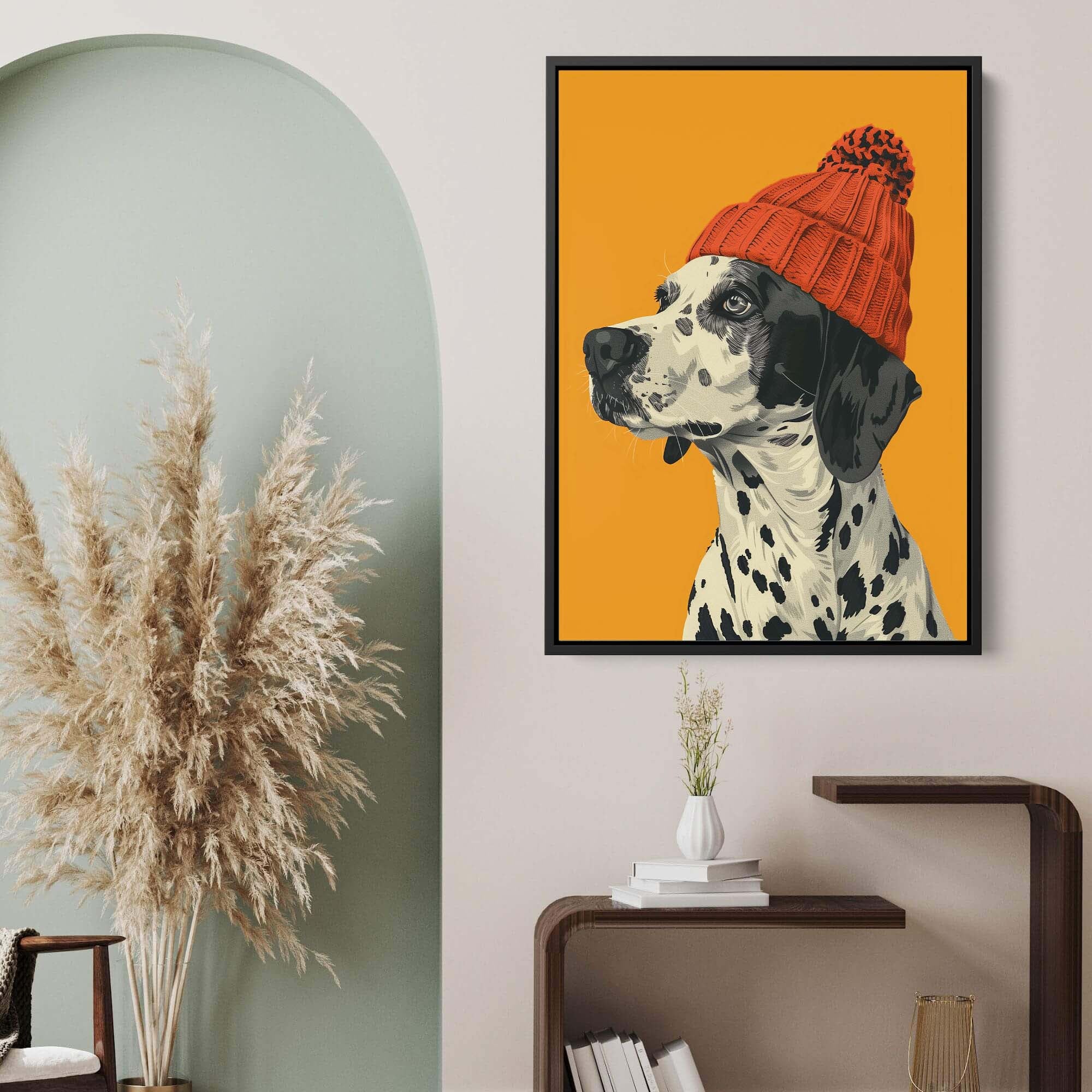 Orange Beanie Dalmatian Canvas Print
