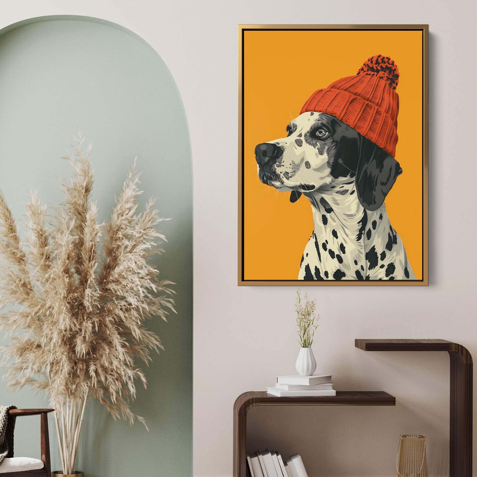 Orange Beanie Dalmatian Canvas Print