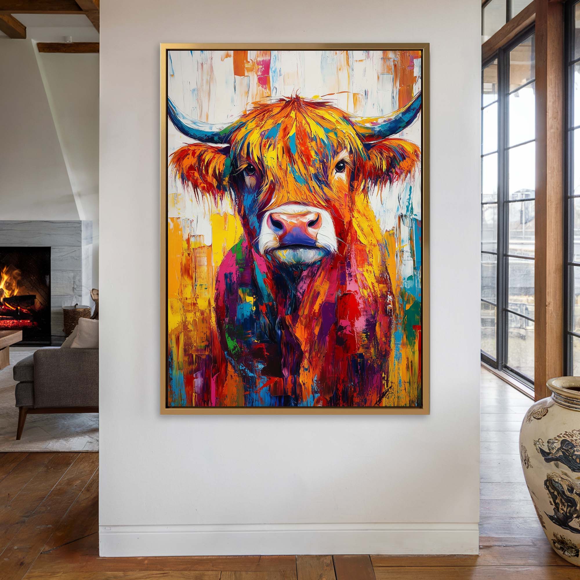 Patchwork Highland Cow No1 Canvas Print Canvas Art Wildfrog Art