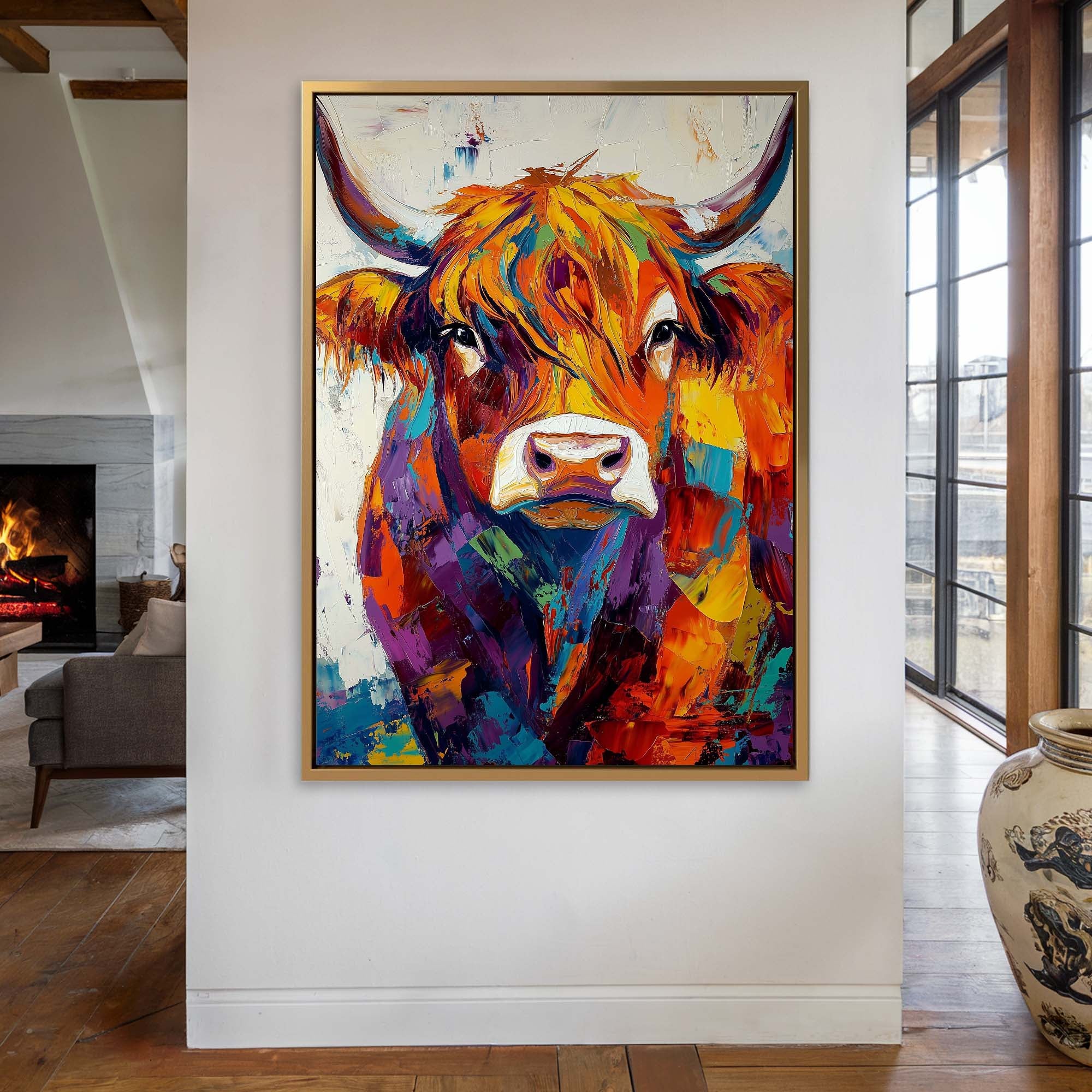 Patchwork Highland Cow No2 Canvas Print Canvas Art Wildfrog Art