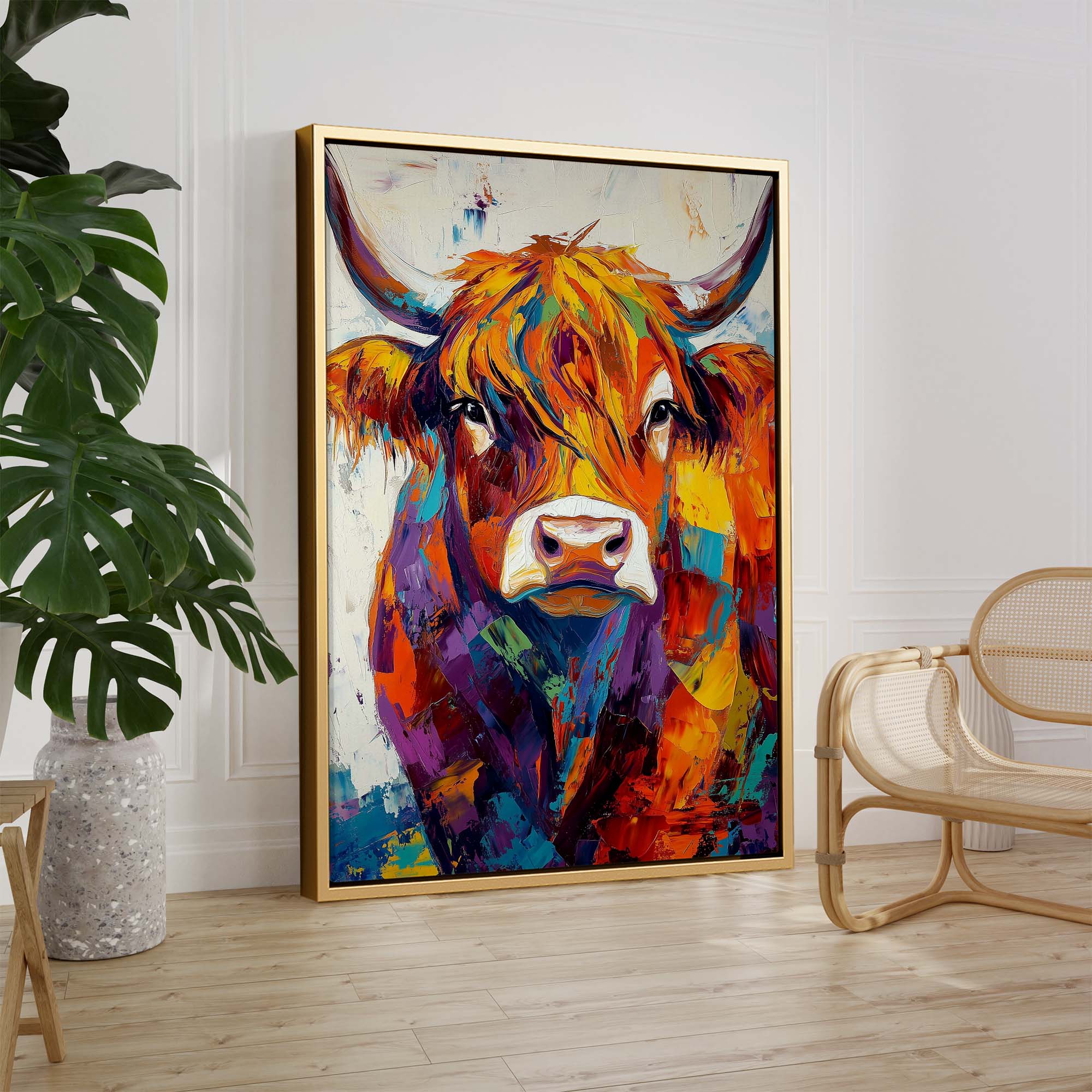 Patchwork Highland Cow No2 Canvas Print Canvas Art Wildfrog Art