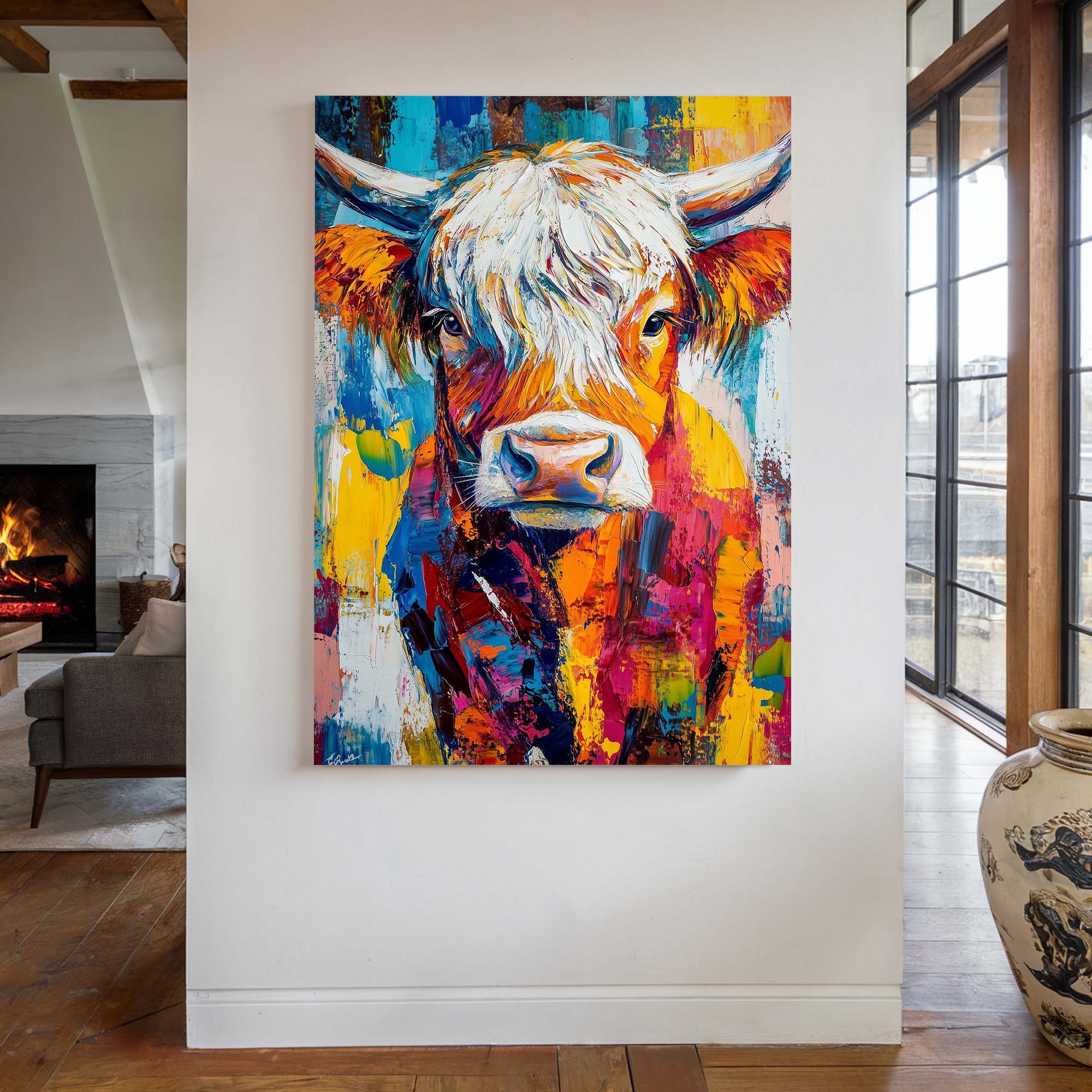 Patchwork Highland Cow No3 Canvas Print Canvas Art Wildfrog Art