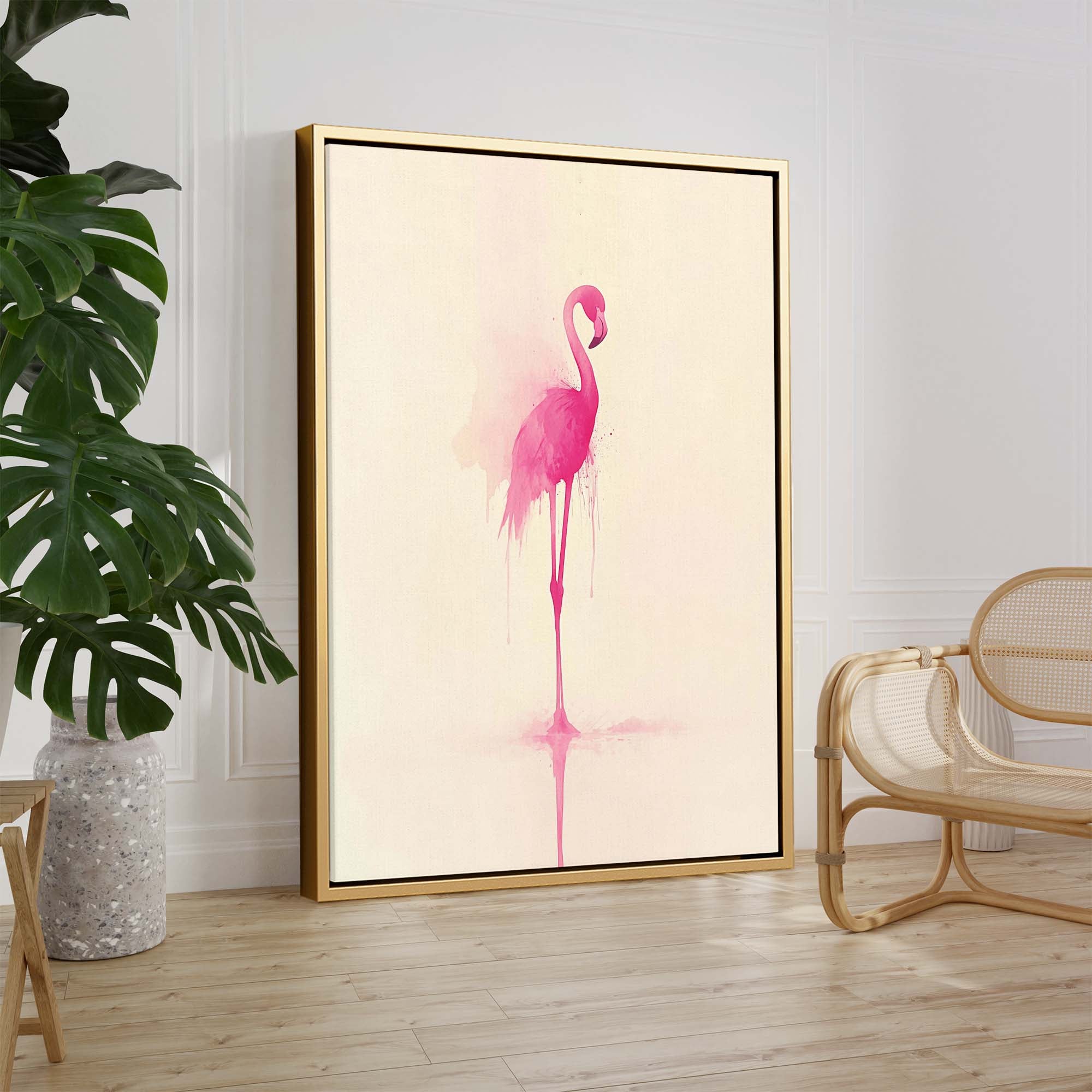 Pink Flamingo Splash Canvas Print