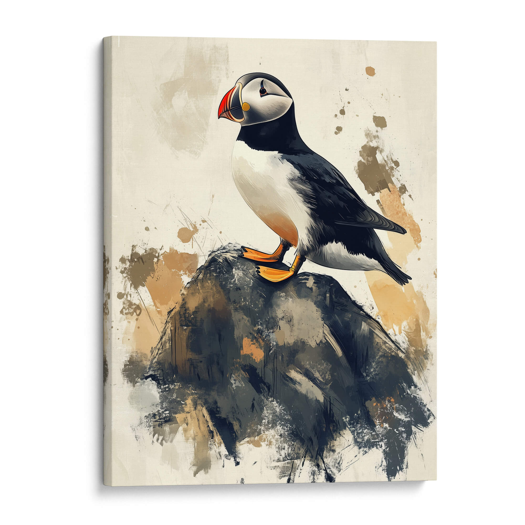 Puffin on Rock No2 Canvas Print