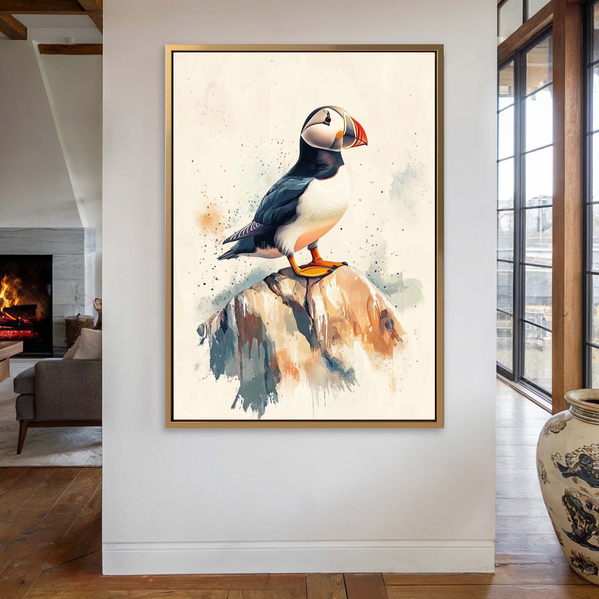 Puffin on Rock No1 Canvas Print