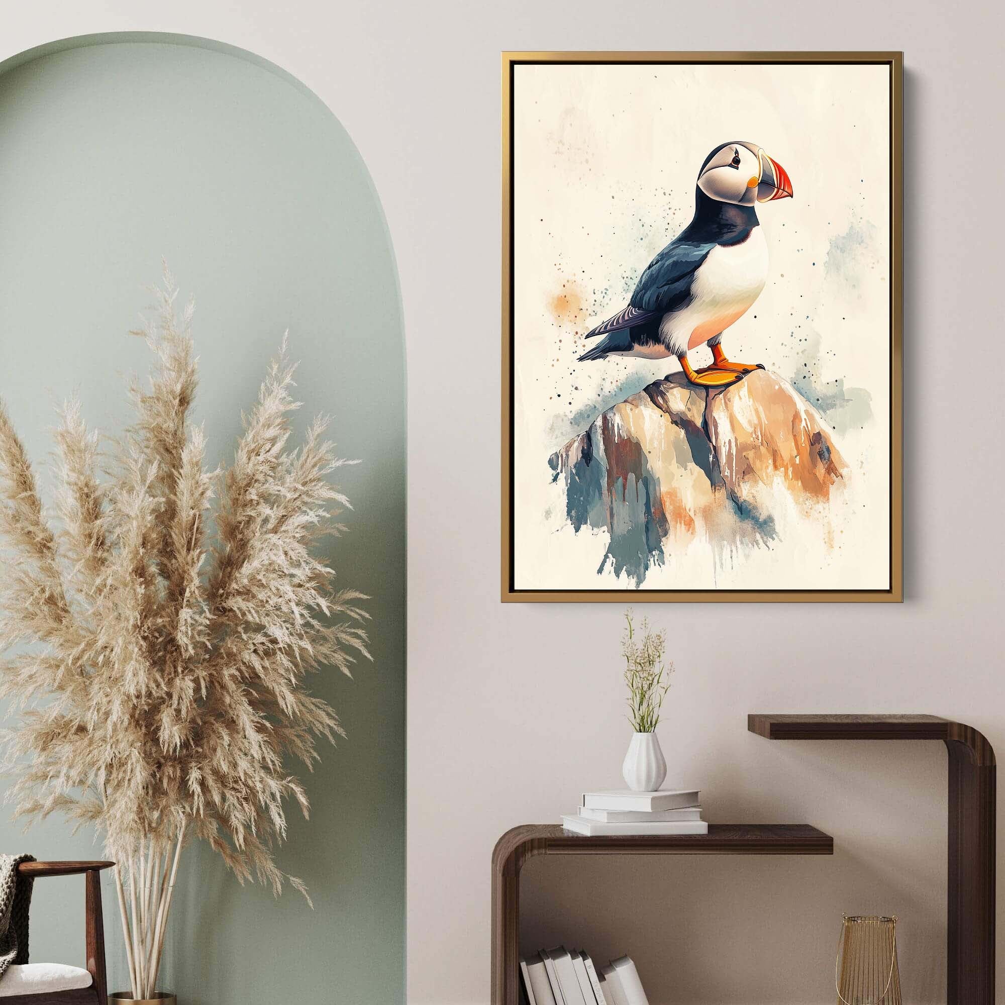 Puffin on Rock No1 Canvas Print