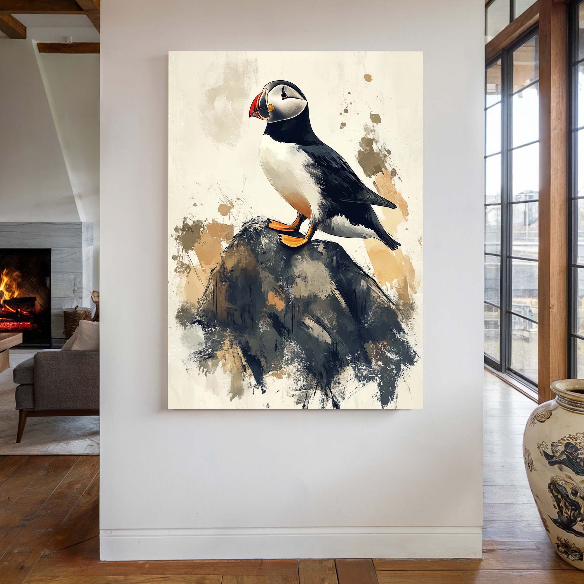Puffin on Rock No2 Canvas Print