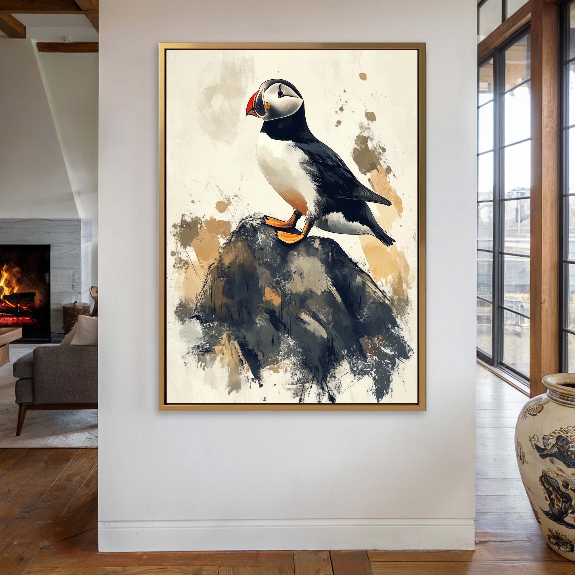 Puffin on Rock No2 Canvas Print
