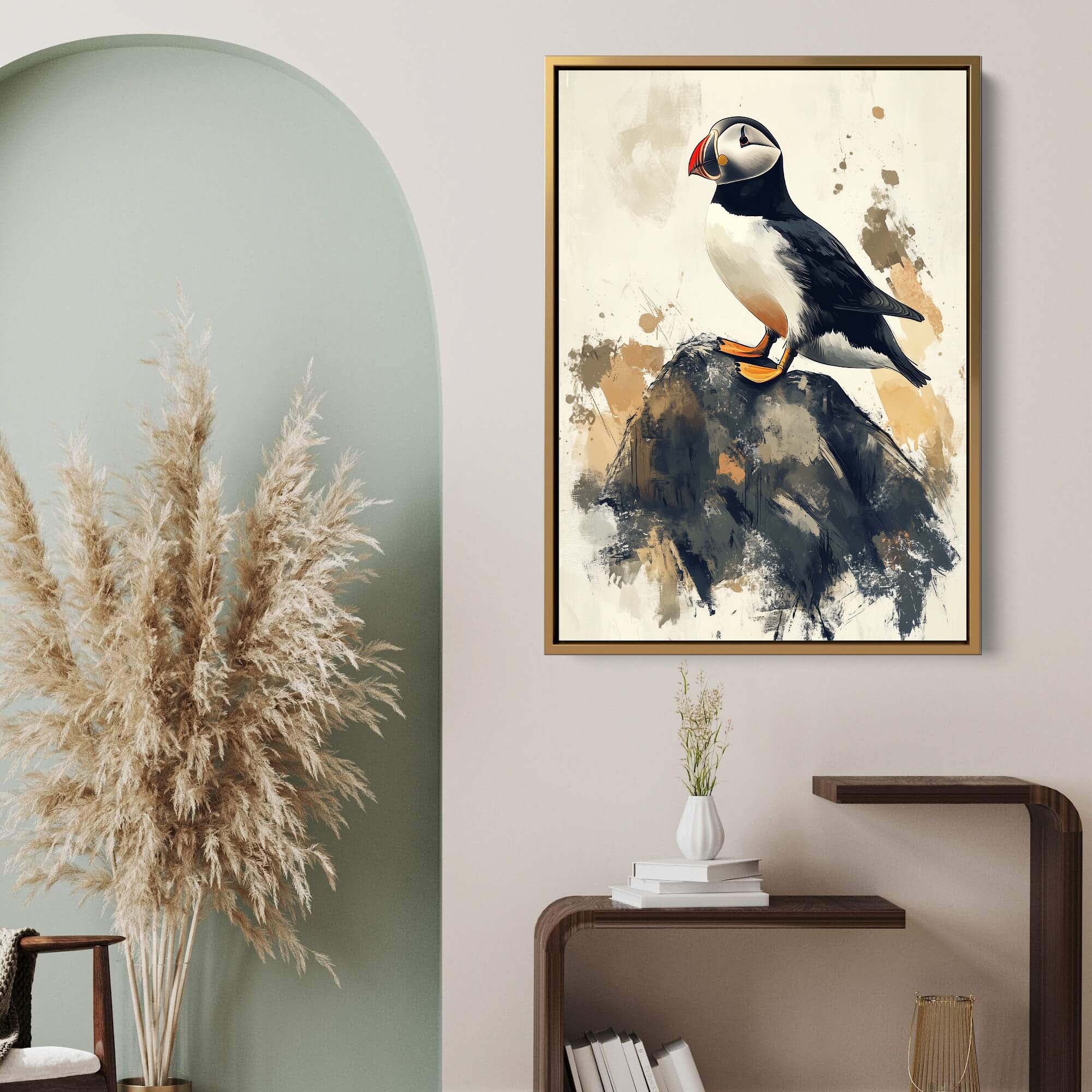 Puffin on Rock No2 Canvas Print