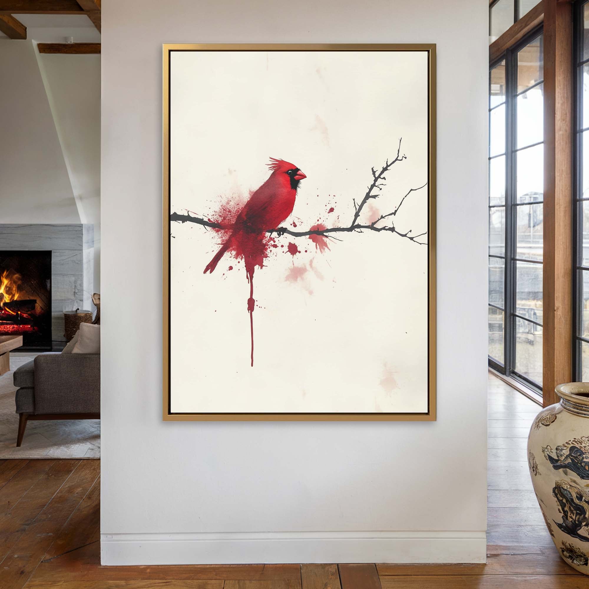 Red Cardinal Inkdrip Canvas Print Canvas Art Wildfrog Art
