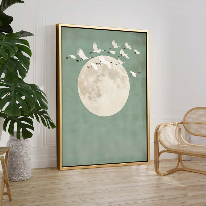 Sage Green Cranes Portrait Canvas Print Canvas Art Wildfrog Art