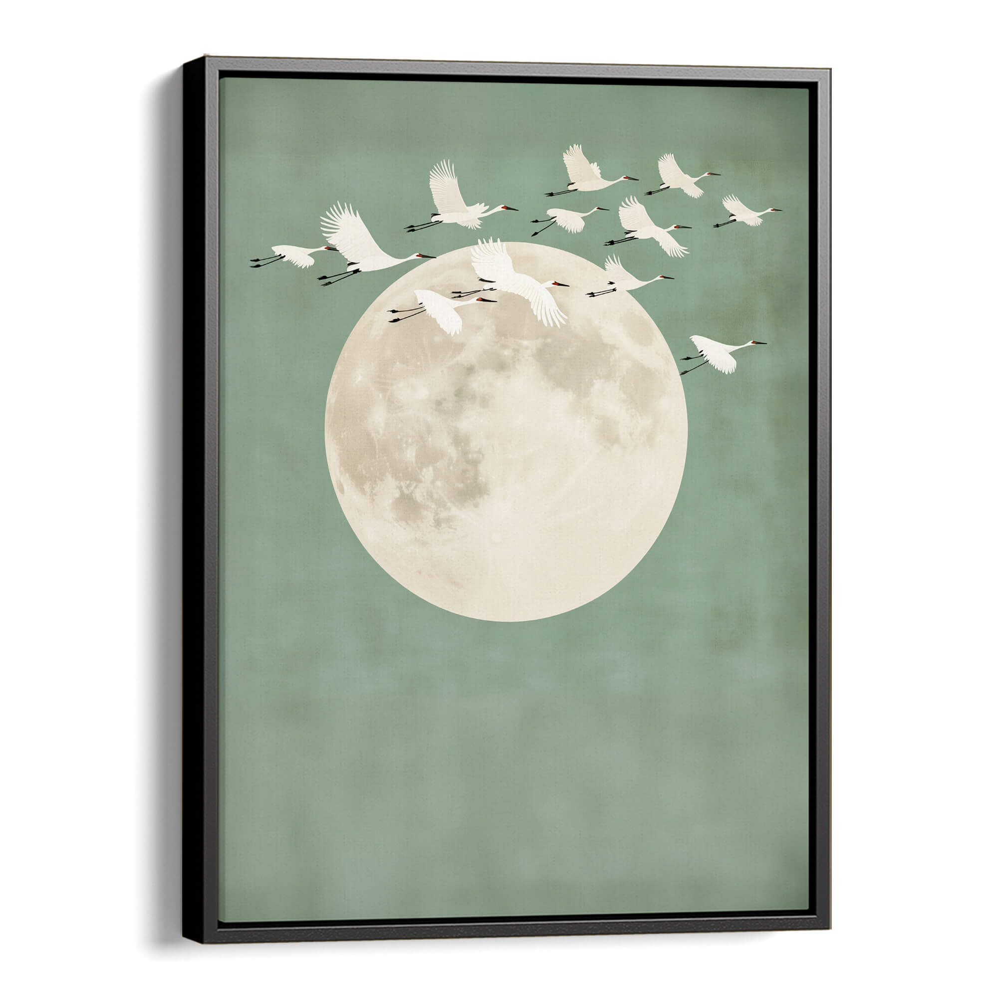 Sage Green Cranes Portrait Canvas Print