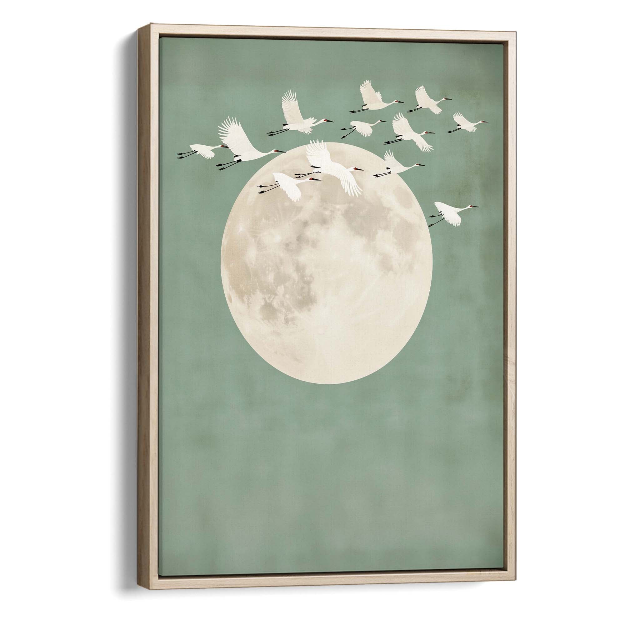 Sage Green Cranes Portrait Canvas Print