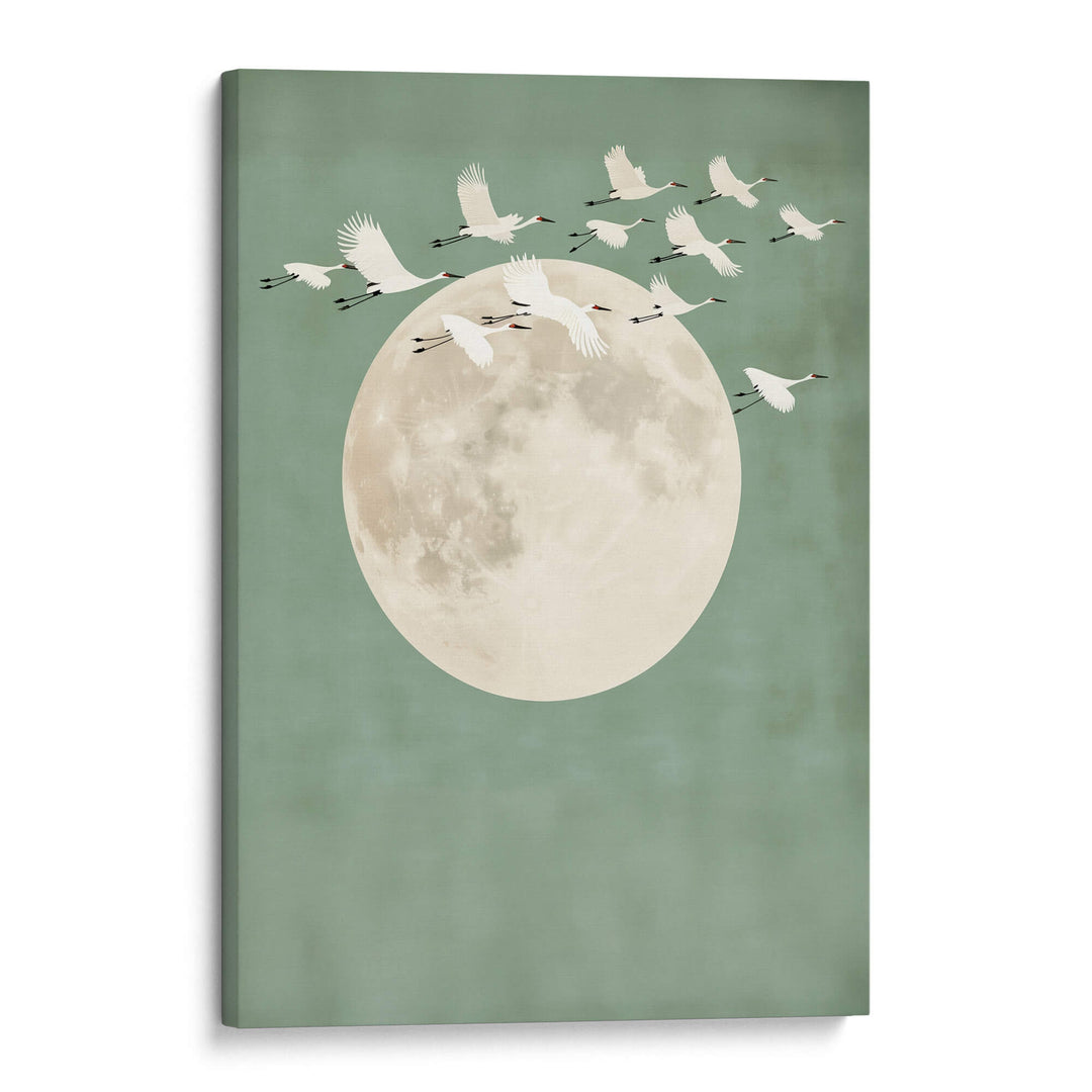 Sage Green Cranes Portrait Canvas Print Canvas Art Wildfrog Art