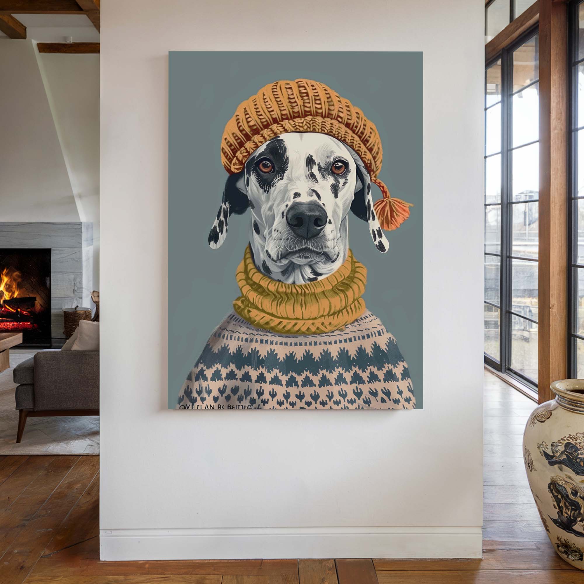 Winter Beanie Dalmatian Canvas Print
