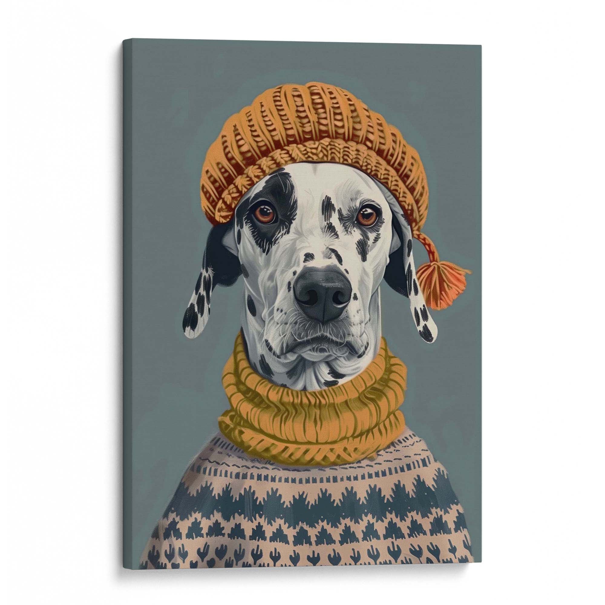 Winter Beanie Dalmatian Canvas Print