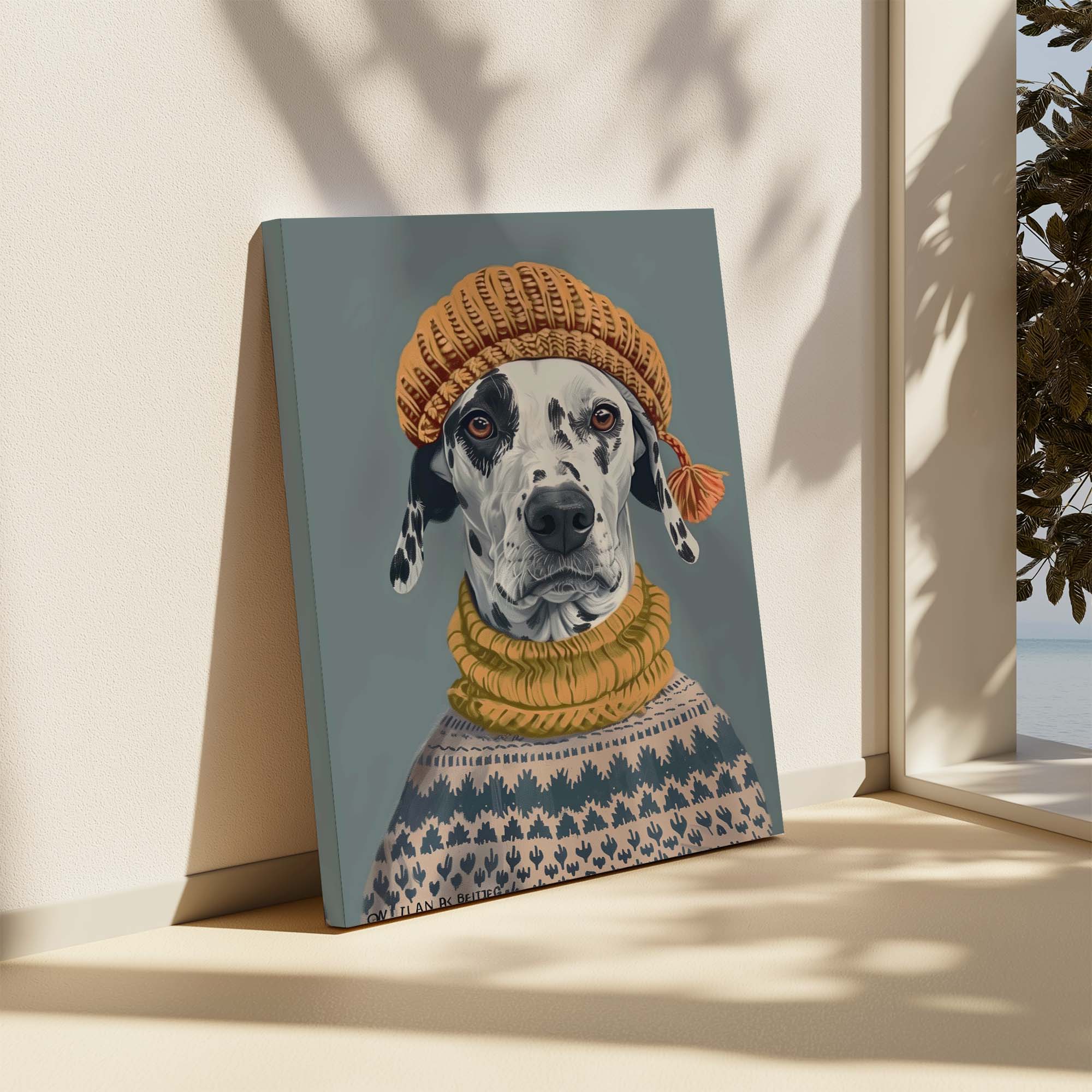 Winter Beanie Dalmatian Canvas Print