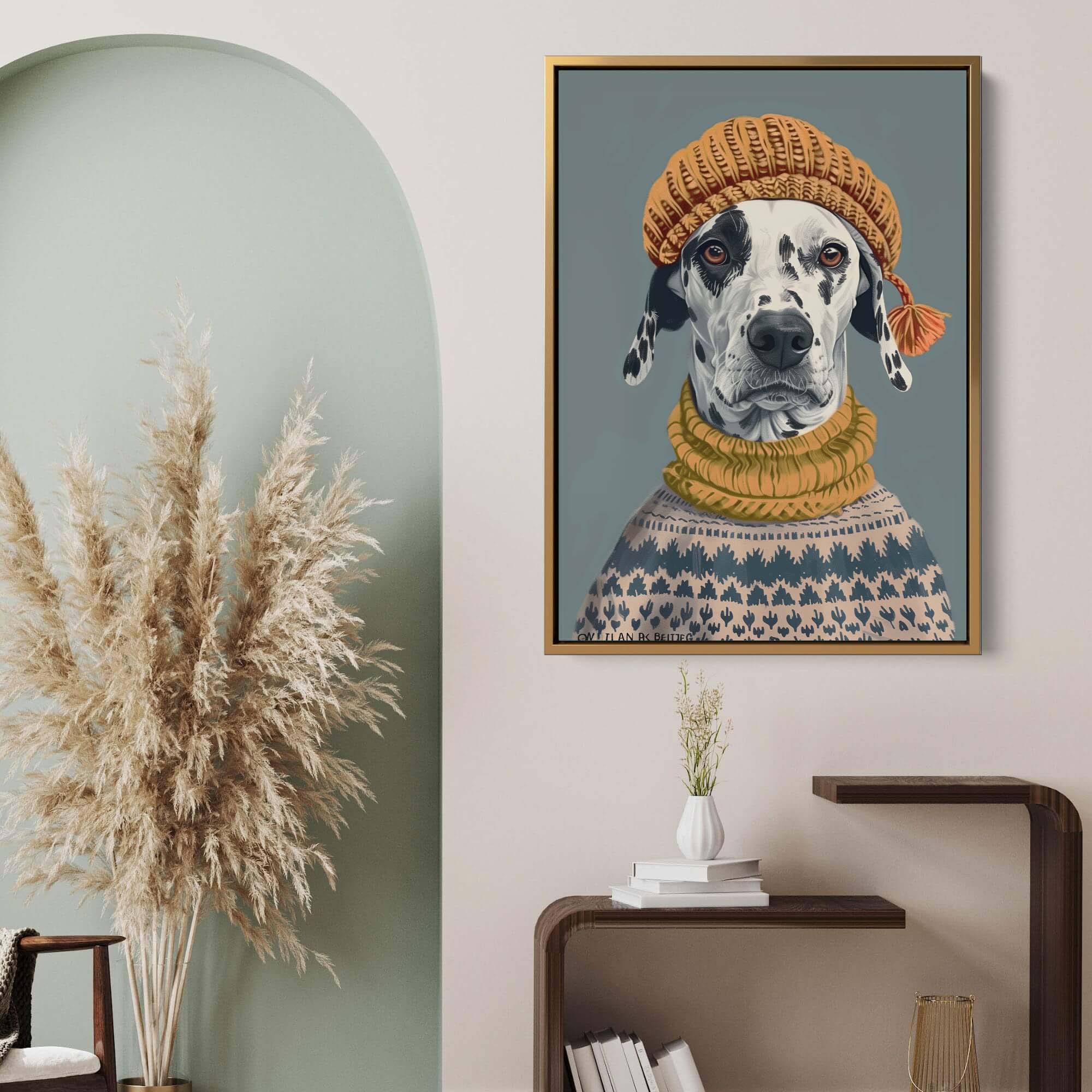 Winter Beanie Dalmatian Canvas Print