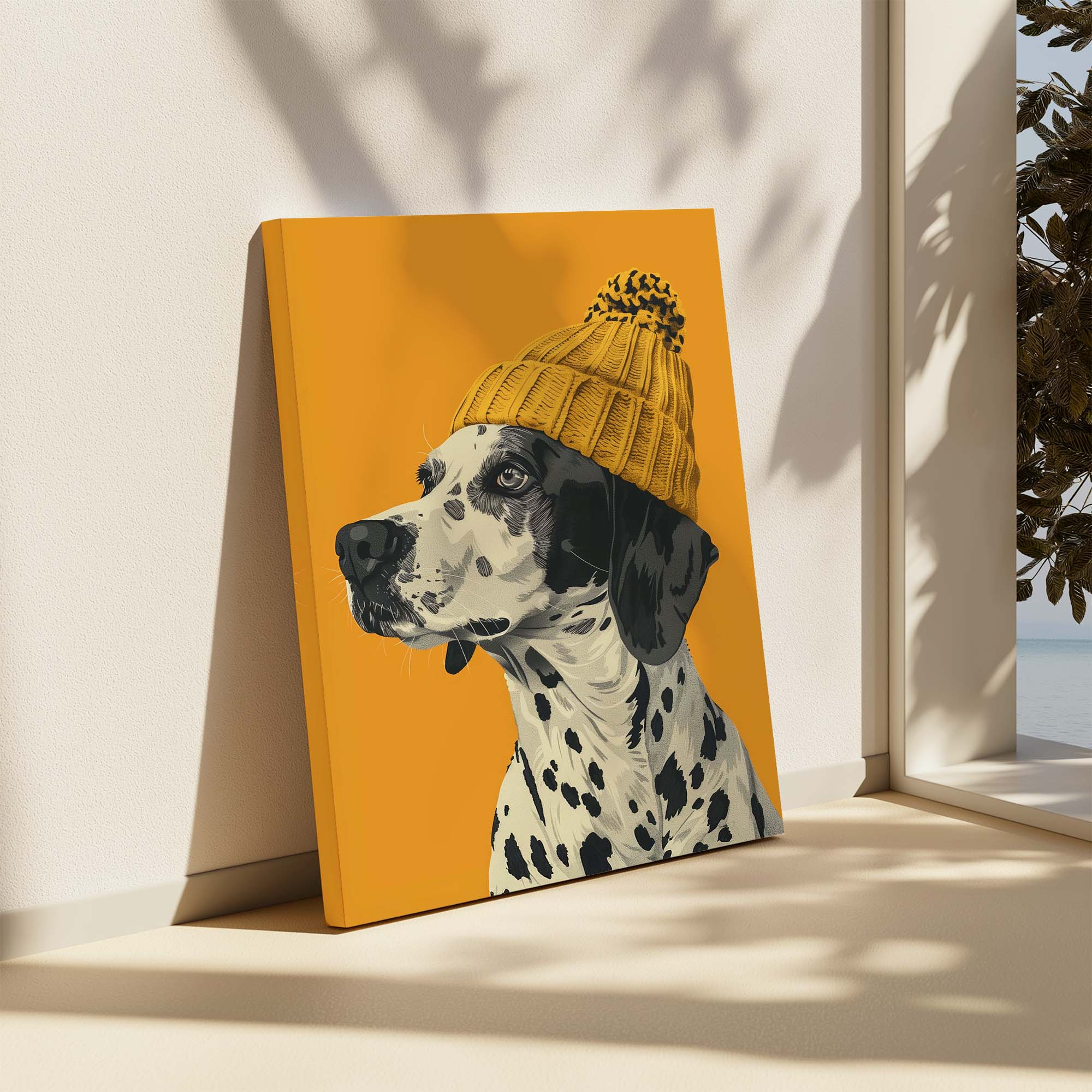 Yellow Bobble Hat Dalmatian Canvas Print