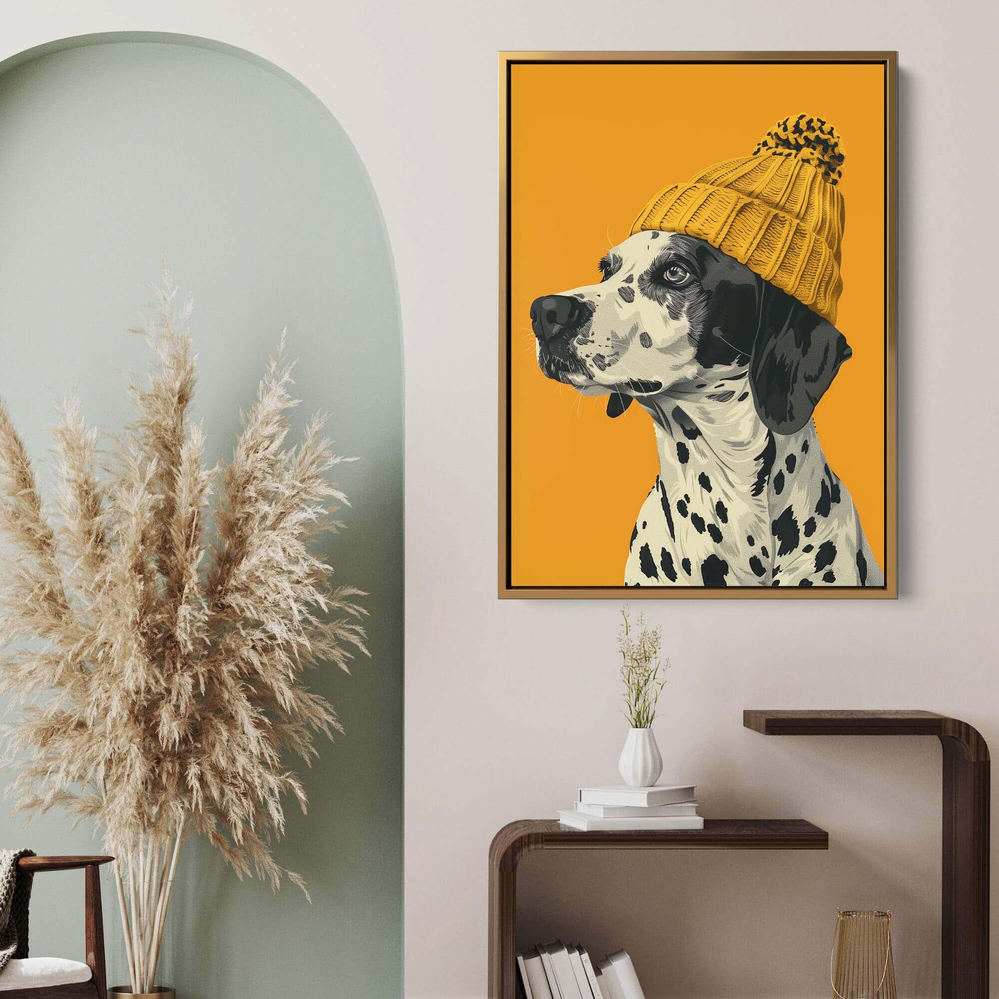 Yellow Bobble Hat Dalmatian Canvas Print